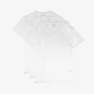 Lacoste 3-Pack Slim Fit V Neck T-shirts White | FUL-924156