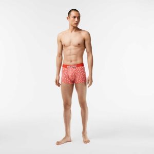 Lacoste 3-Pack Stretch Cotton Printed Trunks Orange / Grey Chine / White | IOL-081692