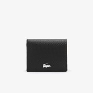 Lacoste Anna Small Snap Folding Wallet Noir Krema | MKQ-805927