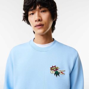 Lacoste Badge Organic Cotton Sweatshirt Blue | NBP-764501