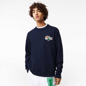 Lacoste Badge Organic Cotton Sweatshirt Navy Blue | WYV-235948