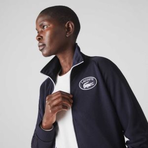 Lacoste Badge Pique Zippered Sweatshirt Navy Blue | HPQ-052876