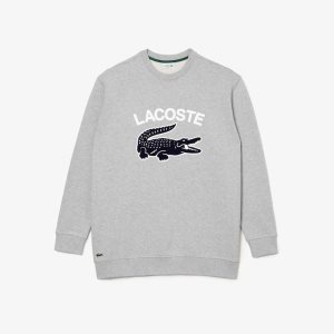 Lacoste Big Fit Crocodile Print Crew Neck Sweatshirt Grey Chine | MEW-581260