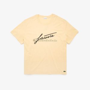 Lacoste Big Fit Signature Print T-Shirt Yellow | OJR-263758