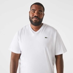 Lacoste Big Fit V-Neck Jersey T-Shirt White | PYA-532718