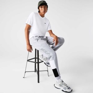 Lacoste Branded Colorblock Fleece Jogging Pants Grey Chine / White / Black | YFN-086953