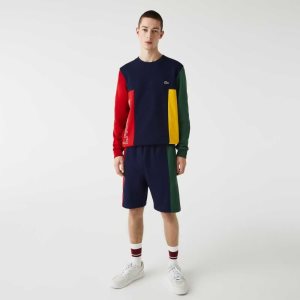 Lacoste Branded Cotton Fleece Blend Shorts Navy Blue / Red / Green | OSY-285346