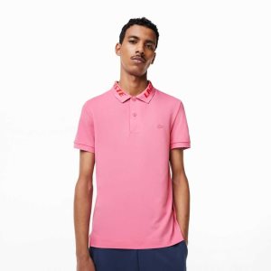 Lacoste Branded Slim Fit Stretch Pique Polo Pink | FUE-649038