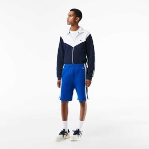 Lacoste Brushed Fleece Colorblock Shorts Blue / Navy Blue / White | UXV-089276