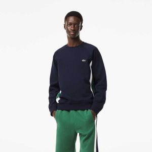 Lacoste Brushed Fleece Colorblock Sweatshirt Navy Blue / Green / White | UGT-078493