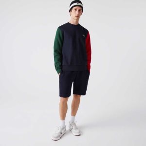 Lacoste Brushed Fleece Sweatshirt Navy Blue / Green / Red | AXD-098617