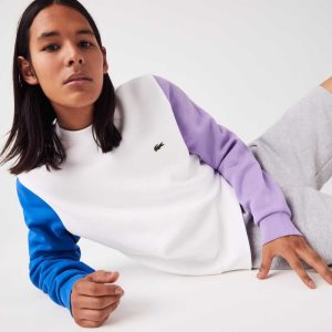 Lacoste Brushed Fleece Sweatshirt White / Blue / Purple | OHT-302975