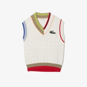 Lacoste Cable Knit Sweater Vest White | XEP-012473