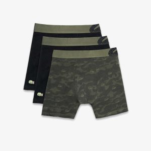 Lacoste Camouflage Print Boxer Brief 3-Pack Khaki Green / Black | DNI-371095