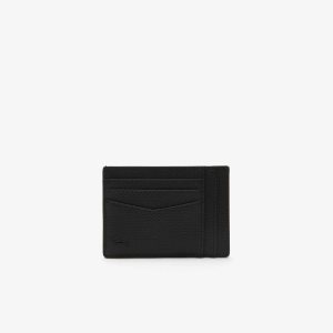 Lacoste Chantaco Calfskin Leather Card Holder Black | JQC-948650