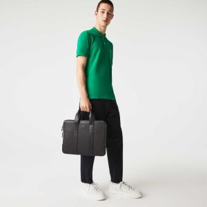 Lacoste Chantaco Pique Leather Extra Slim Computer Bag Black | CYI-860713