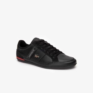 Lacoste Chaymon Leather Sneakers Black/Red | FBA-310875