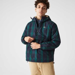 Lacoste Checkered Quilted Pullover Windbreaker Green / Navy Blue / Black | KUF-307829