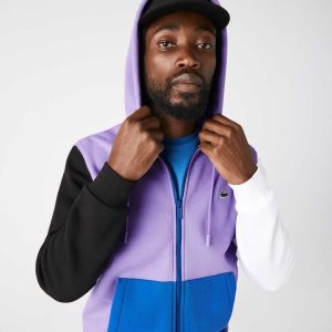 Lacoste Classic Fit Color-Block Hooded Zip Sweatshirt Purple / Black / White / Blue | ECM-137268