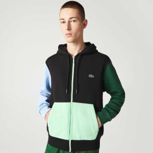 Lacoste Classic Fit Color-Block Hooded Zip Sweatshirt Black / Green / Blue / Light Green | FDM-648091