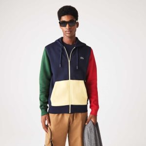 Lacoste Classic Fit Color-Block Hooded Zip Sweatshirt Navy Blue / Green / Red / Yellow | KIT-472135