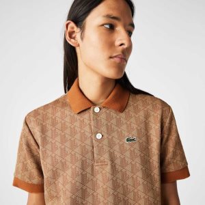 Lacoste Classic Fit Monogram Print Polo Beige / Brown | DWN-918302