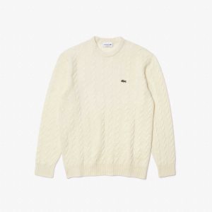 Lacoste Classic Fit Wool Cable Knit Sweater White | QYH-738421