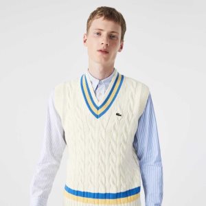 Lacoste Classic Fit Wool Sweater Vest White / Yellow / Blue | XYR-368157