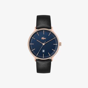 Lacoste Club 3 Hands Black Leather Watch Black | QTL-678039