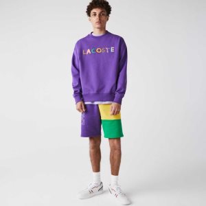 Lacoste Colorblock Fleece Bermuda Shorts Purple / Yellow / Green | XTU-046327