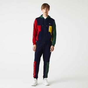 Lacoste Colorblock Zippered Fleece Hoodie Navy Blue / Red / Green / Yellow | LQB-567894