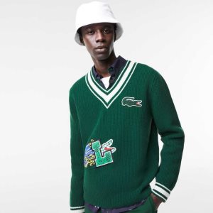 Lacoste Comic Badge Sweater Green / White | WAT-081743