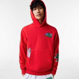 Lacoste Comic Effect Print Hooded Sweatshirt Red | XRG-109645