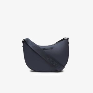 Lacoste Contrast Branding Halfmoon Bag Bleu Nuit Blanc | TSW-240815