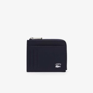 Lacoste Contrast Inscription Zip Card Holder Peacoat | JLU-796183