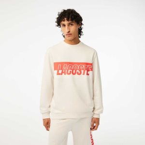 Lacoste Contrast Logo Print Fleece Sweatshirt Beige | XKS-564217