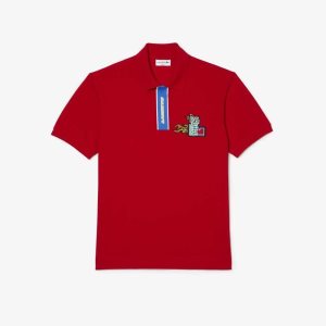 Lacoste Contrast Placket And Crocodile Badge Polo Red | MAF-652780