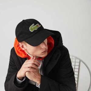 Lacoste Contrast Strap And Oversized Crocodile Cotton Cap Black | EKL-362579