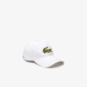 Lacoste Contrast Strap And Oversized Crocodile Cotton Cap White | HML-908417