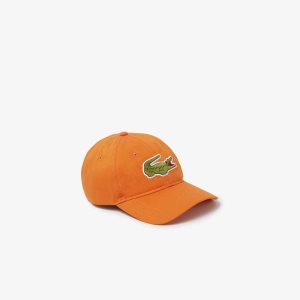 Lacoste Contrast Strap And Oversized Crocodile Cotton Cap Orange | HZN-564038