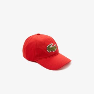 Lacoste Contrast Strap And Oversized Crocodile Cotton Cap Red | JQM-238764