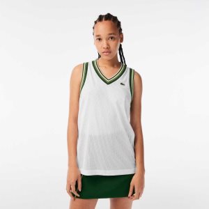 Lacoste Contrast V Neck Tank Top White | OQZ-584269