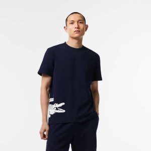 Lacoste Cotton Jersey Contrast Print T-Shirt Navy Blue / White | CPH-804536