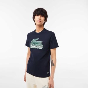 Lacoste Cotton Jersey Print T-Shirt Navy Blue | HFQ-429583