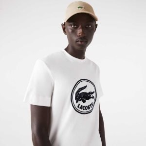 Lacoste Crew Neck 3D Printed logo Cotton T-Shirt White | SDB-725403