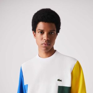 Lacoste Crew Neck Colorblock Cotton Fleece Sweatshirt White / Blue / Yellow / Green | POE-981523