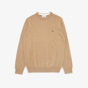 Lacoste Crew Neck Cotton Sweater Beige | RQP-392578