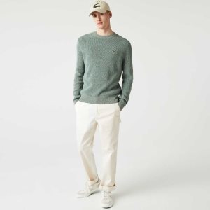 Lacoste Crew Neck Heathered Knit Sweater White / Green / Beige | LYE-368724