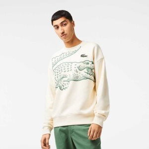 Lacoste Crew Neck Loose Fit Croc Print Sweatshirt White | CJS-276548