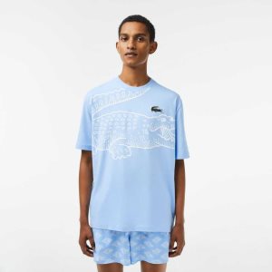 Lacoste Crew Neck Loose Fit Crocodile Print T-Shirt Blue | MPB-462780